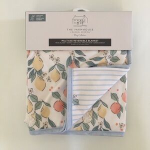 NEW Baby Blanket Reversible Multi-use Lemons & Stripe | Farmhouse Rachel Ashwell